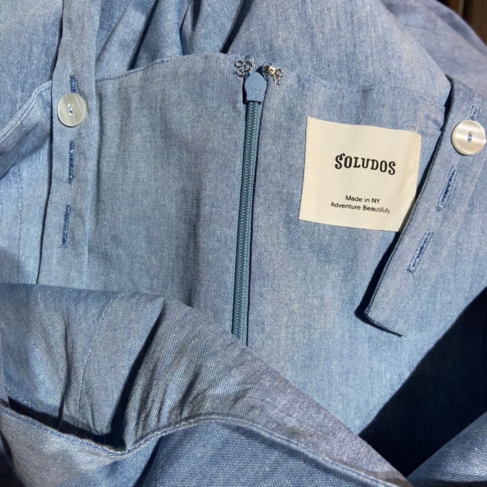 Soludos Light Blue Chambray Wide Leg Jumpsuit Square Neck Nwt Womens L Usa — image 6 of 8